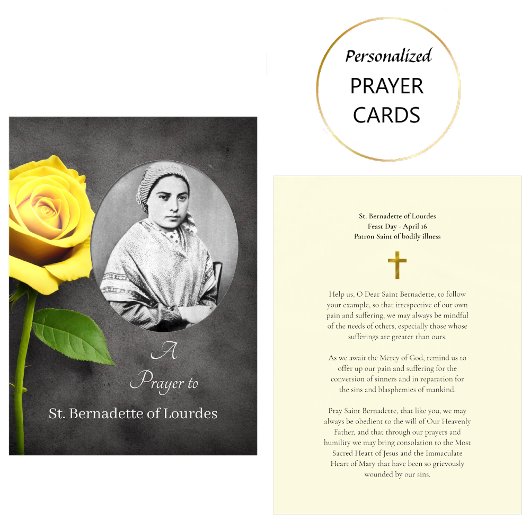 Placement Carte de prière catholique de Ste Bernadette de Lo