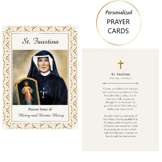 Placement Carte de prière catholique romaine de Ste Faustine