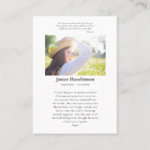 Placement Carte de prière commémorative Vierge Marie et Rose (Dos)