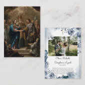 Placement Carte de prière de mariage aux fleurs bleues aquar (Devant / Derrière)