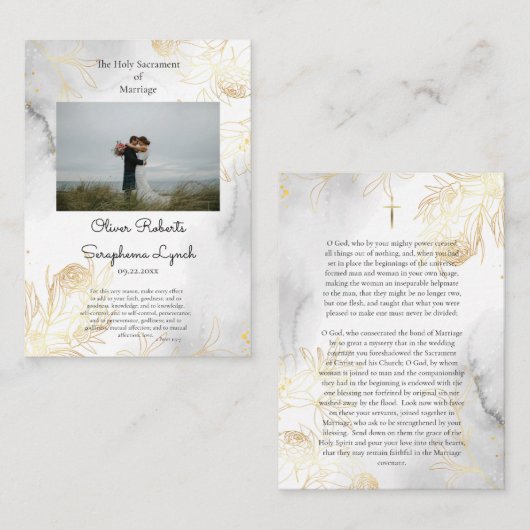 Placement Carte de prière de mariage catholique Delicate Gol (Devant / Derrière)