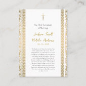 Placement Carte de prière de mariage catholique romain (Dos)