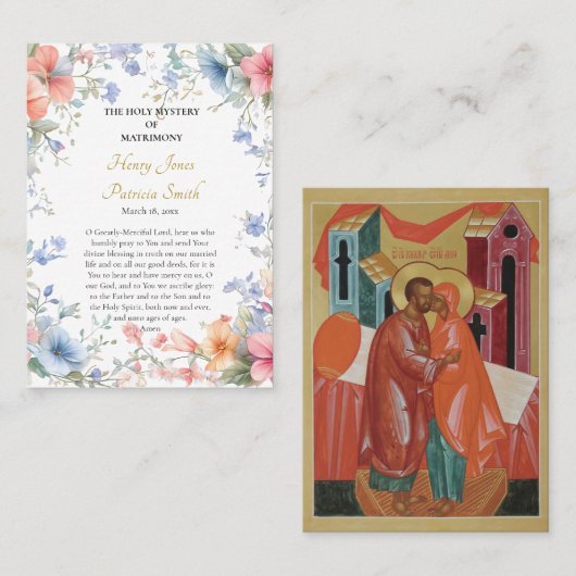 Placement Carte de prière de mariage orthodoxe aux fleurs pr (Devant / Derrière)