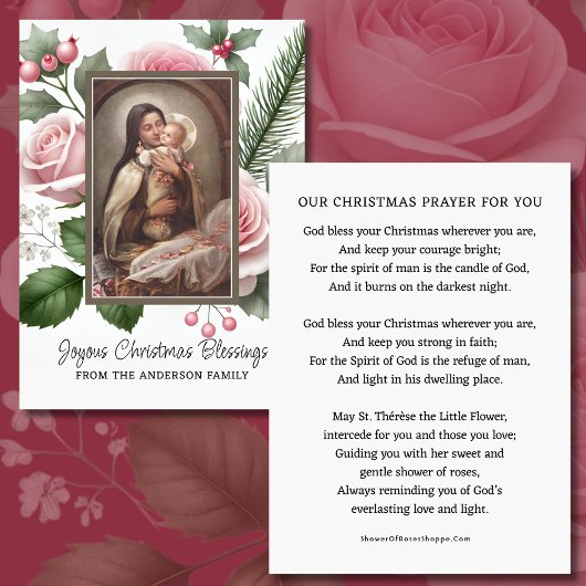 Placement Carte de prière de Noël avec St Thérèse et Pink Ch