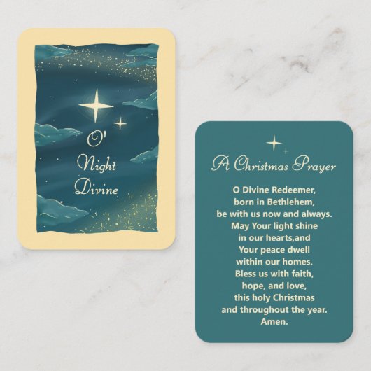 Placement Carte de prière de Noël Ô Nuit Divine (Devant / Derrière)