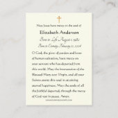 Placement Carte de prière funéraire (Dos)