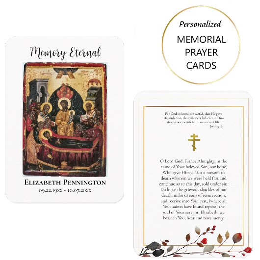 Placement Carte de prière funéraire de la Dormition de la Th