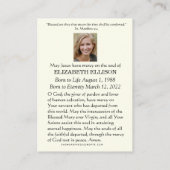 Placement Carte de prière funéraire de Miséricorde Divine de (Dos)