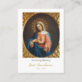 Placement Carte de prière funéraire du Coeur immaculé de Mar (Devant)