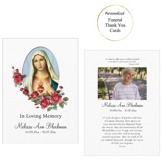 Placement Carte de prière funéraire du Coeur immaculé de Mar