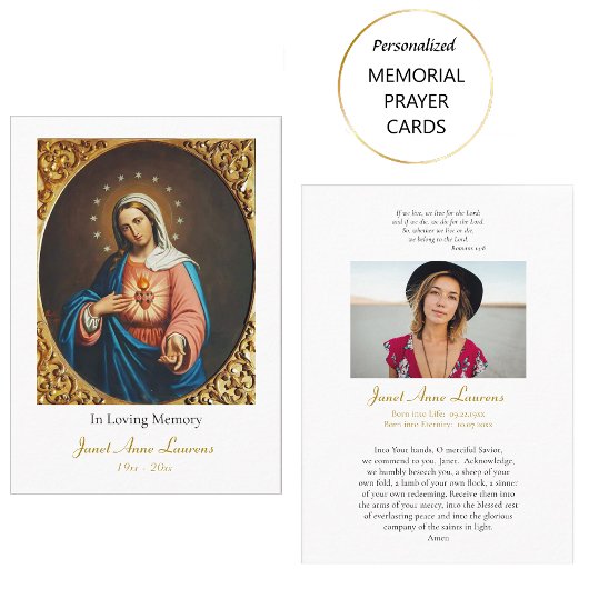 Placement Carte de prière funéraire du Coeur immaculé de Mar