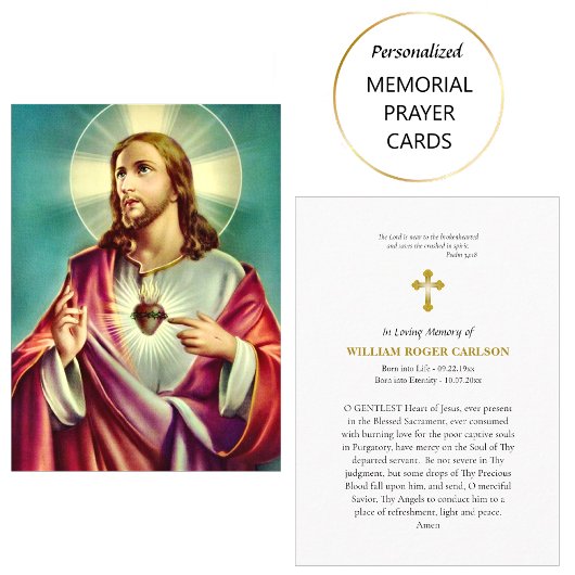 Placement Carte de prière funéraire du Saint-Coeur de Jésus
