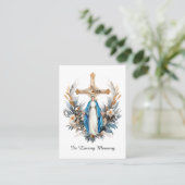 Placement Carte de prière funéraire Fleurs Croix Vierge Mari (Debout devant)