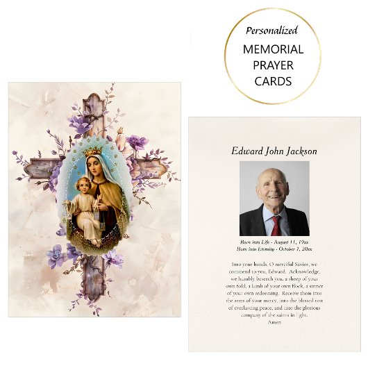 Placement Carte de prière funéraire Fleurs Violettes Vierge
