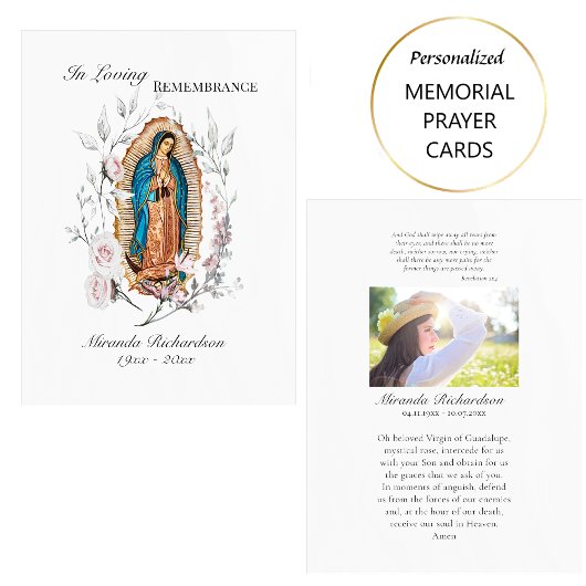 Placement Carte de prière funéraire Notre-Dame de Guadalupe