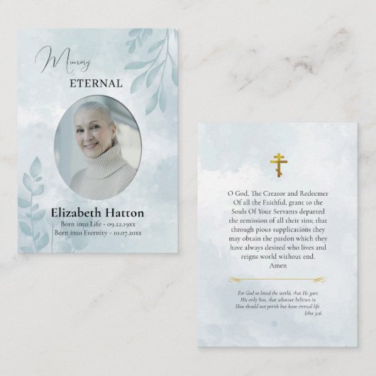 Placement Carte de prière funéraire orthodoxe aux feuilles d (Devant / Derrière)