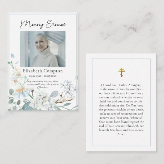 Placement Carte de prière funéraire orthodoxe Fleurs éthérée (Devant / Derrière)