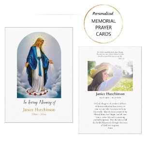 Placement Carte de prière mémorielle de la Vierge Marie et r