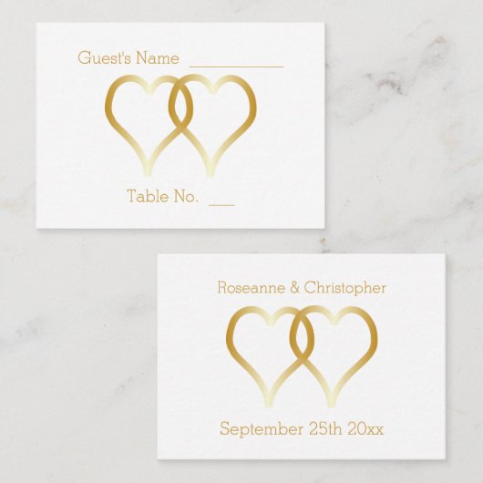 Placement Carte de réglage mariage Gold Hearts (Devant / Derrière)