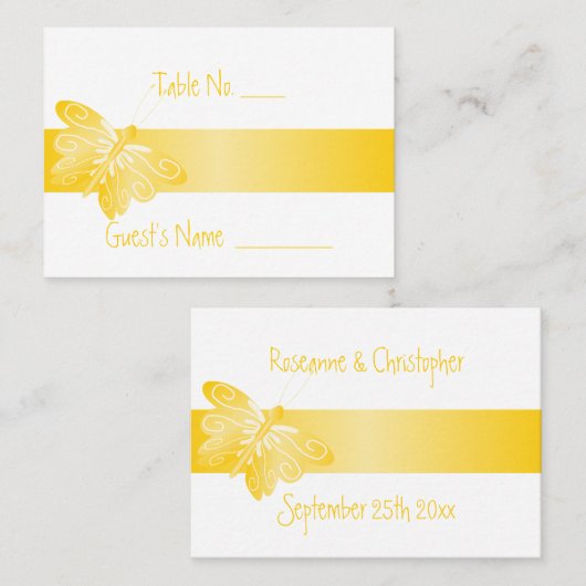 Placement Carte de réglage mariage Papillon jaune (Devant / Derrière)