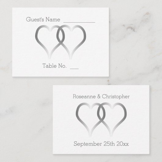 Placement Carte de réglage mariage Place Coeurs d'argent (Devant / Derrière)