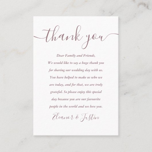 Placement Carte de remerciement de mariage Mauve Script (Devant)