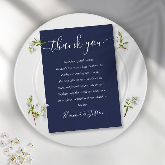 Placement Carte de remerciement de mariage Navy Blue Script