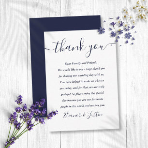 Placement Carte de remerciement de mariage Navy Blue Script