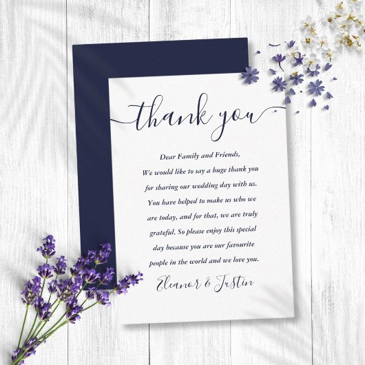 Placement Carte de remerciement de mariage Navy Blue Script