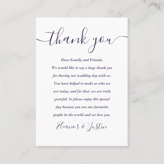 Placement Carte de remerciement de mariage Purple Script (Devant)
