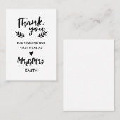 Placement Carte de remerciements de repas mariage (Devant / Derrière)