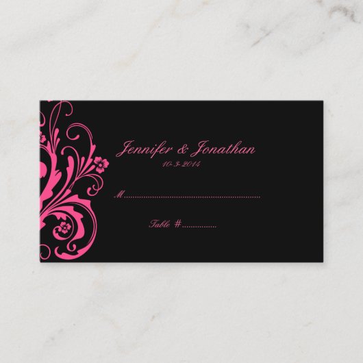 Placement Carte de siège à chic rose et noir chaud (Devant)
