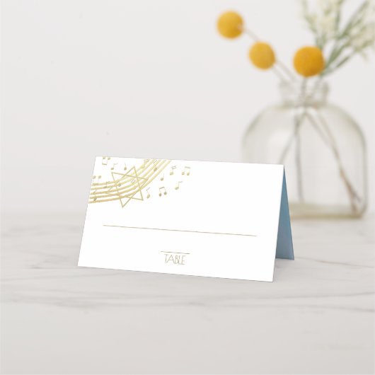 Placement Carte de siège Bat mitzvah de musique bleu et or (Devant)