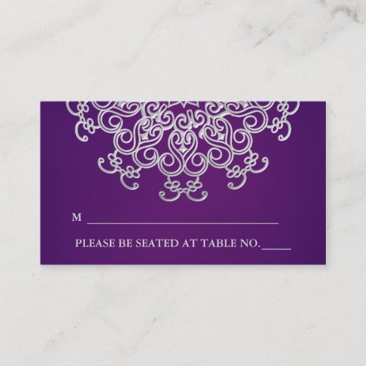 Placement Carte de siège de style indien violet et argenté (Devant)