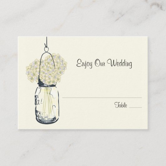 Placement Carte de siège d'escorte Hydrangea & Mason Jar (Devant)