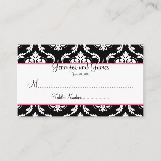 Placement Carte de siège élégante Mariage damassé Table (Devant)