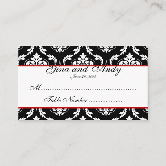 Placement Carte de siège Mariage damassé élégante (Devant)