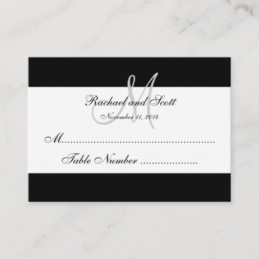 Placement Carte de siège simple Mariage Monogramme noir (Devant)