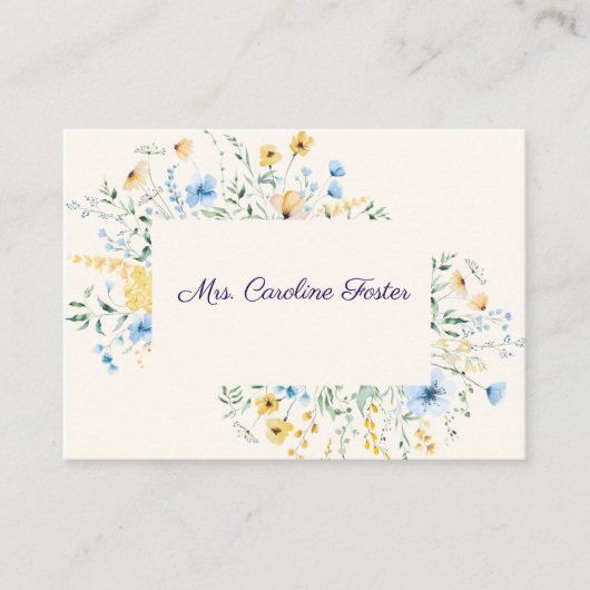 Placement Carte de table botanique bleue et jaune pour maria (Devant)