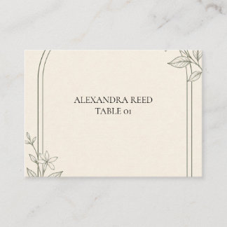 Placement Carte de table botanique Olive en gros caractères
