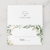 Placement Carte de table de mariage à feuillage vert or trop (Extérieur déplié)