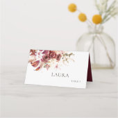 Placement Carte de table de mariage Boho – Bourgogne et rose (Devant)