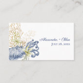 Placement Carte de table de mariage côtier bleu et or (Dos)