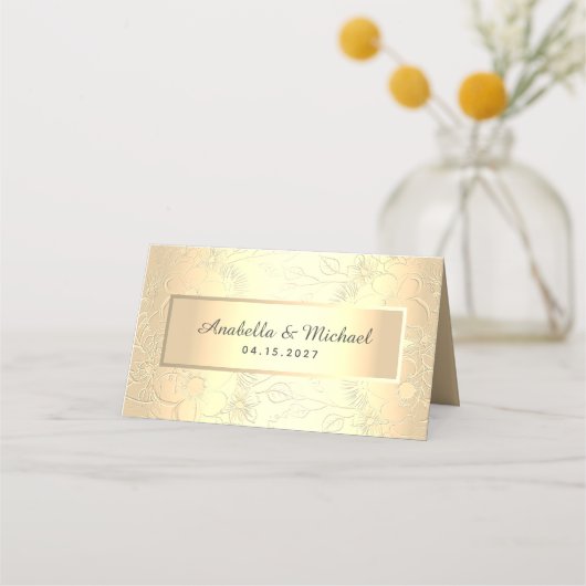 Placement Carte de table de mariage élégante en or (Dos)