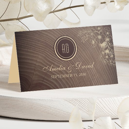Placement Carte de Table de Mariage en Bois Rustique avec Fl