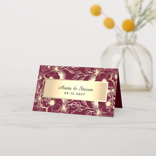 Placement Carte de table de mariage en Bourgogne dorée (Dos)