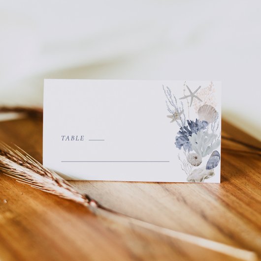 Placement Carte de table de mariage en coquille côtière bleu