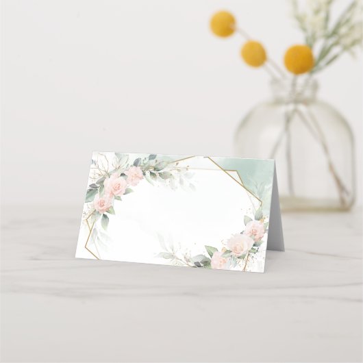 Placement Carte de table de mariage fleurs roses rose poudré (Devant)