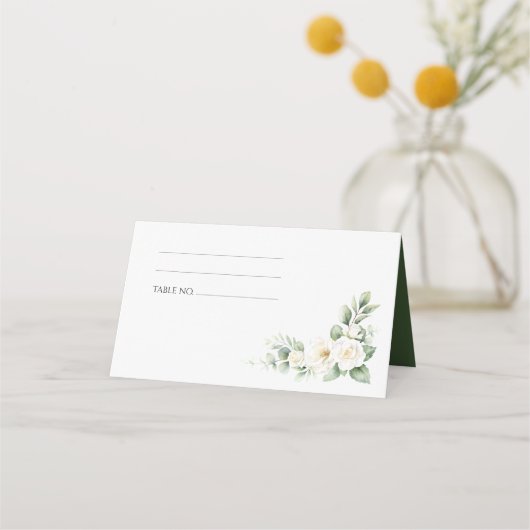 Placement Carte de table de mariage florale blanche élégante (Devant)