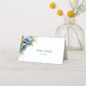 Placement Carte de table de mariage florale bleue et jaune (Dos)